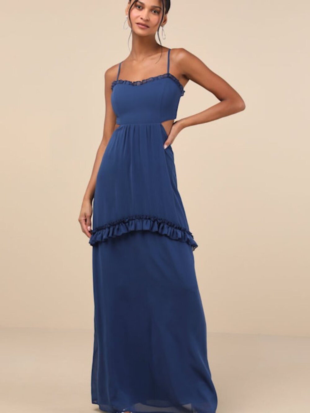 Lulus Pronounced Perfection Dark Blue Cutout Tie-back Maxi Dress - Size L